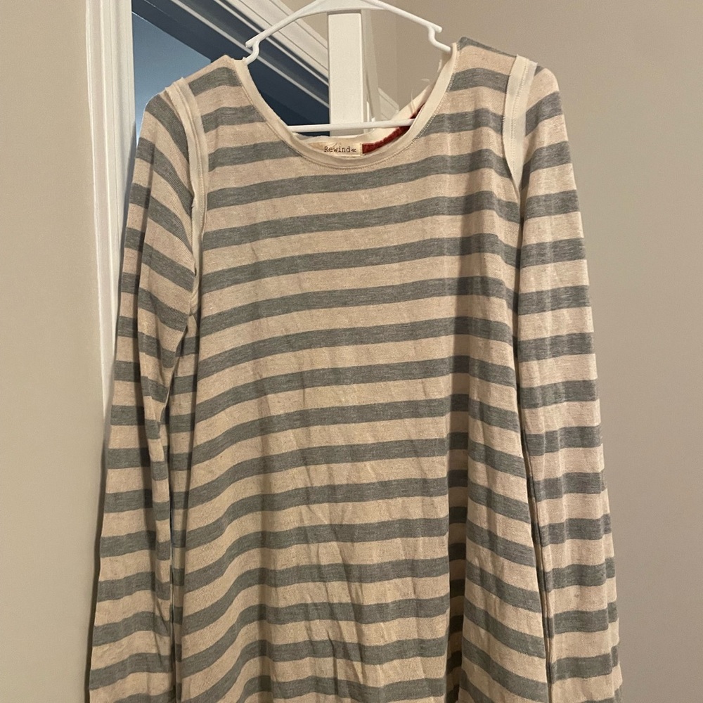 Rewind Gray and Cream Striped Blouse